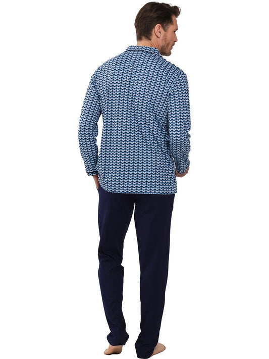 Pastunette doorknoop heren pyjama grafische print - 122251-522-1 - donker blauw