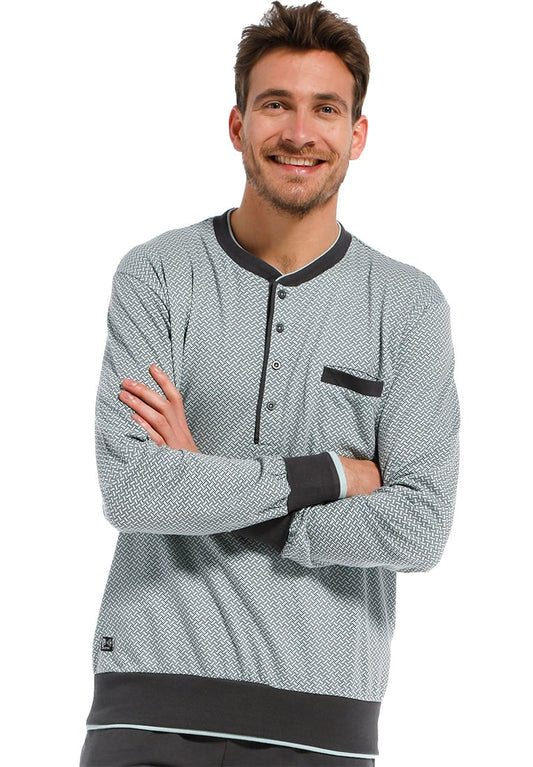 Pastunette heren pyjamashirt - 4399-628-4 - groen grijs