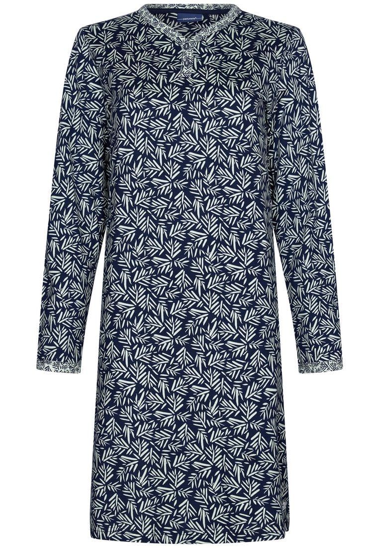Pastunette nachthemd in botanische print - 10242-136-4 - Donker blauw / licht groen