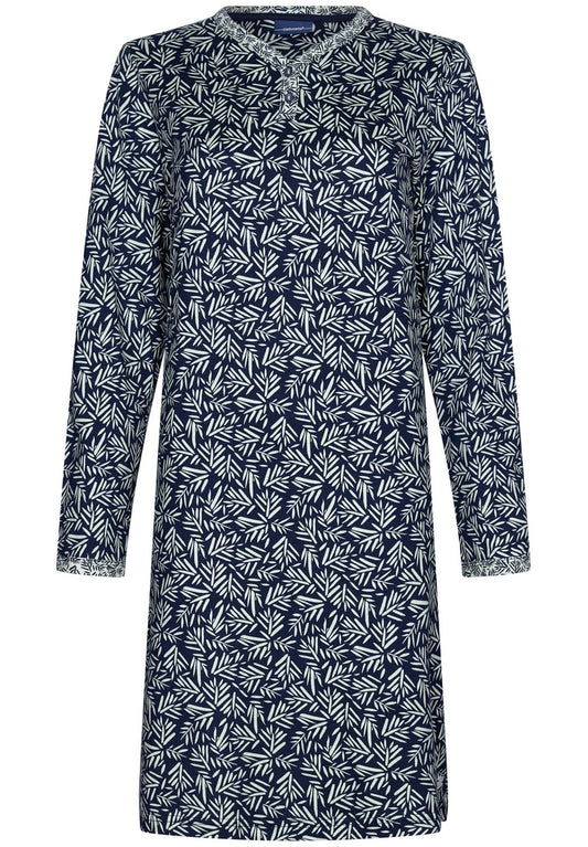 Pastunette nachthemd in botanische print - 10242-136-4 - Donker blauw / licht groen