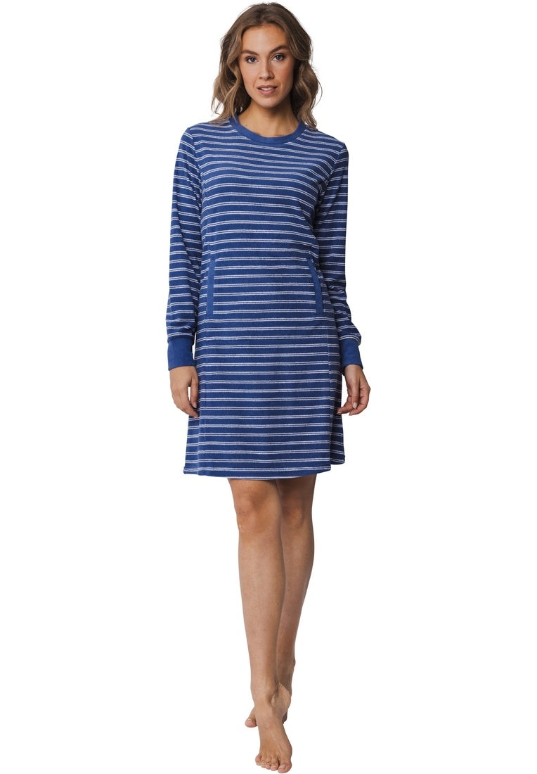 Pastunette nachthemd badstof met streepje - 10242-104-2 - Donker blauw