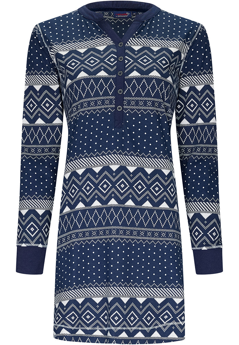 Rebelle Nachthemd noorse print met boorden - 11232-470-4 - donker blauw