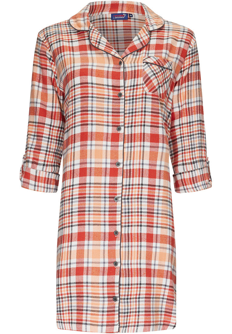 Rebelle doorknoop Nachthemd flannel geruit - 11232-448-2 - Dark salmon