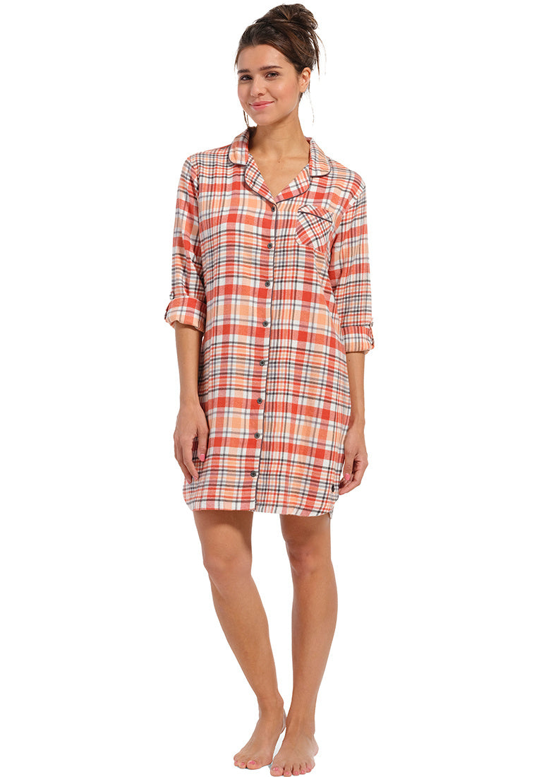 Rebelle doorknoop Nachthemd flannel geruit - 11232-448-2 - Dark salmon