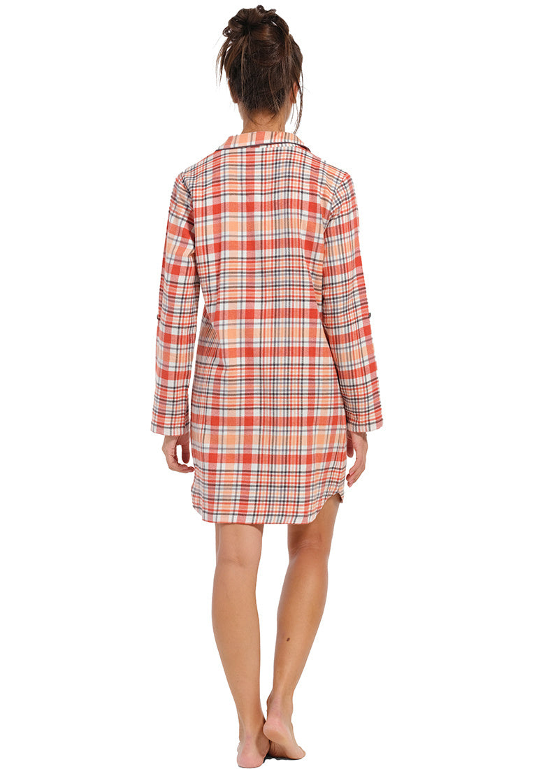 Rebelle doorknoop Nachthemd flannel geruit - 11232-448-2 - Dark salmon