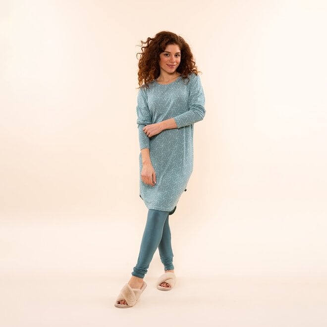 Charlie Choe Dames Nachthemd Bigshirt O-Cozy days - O57145-38 - Groen blauw