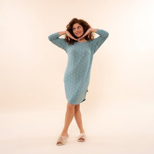 Charlie Choe Dames Nachthemd Bigshirt O-Cozy days - O57145-38 - Groen blauw