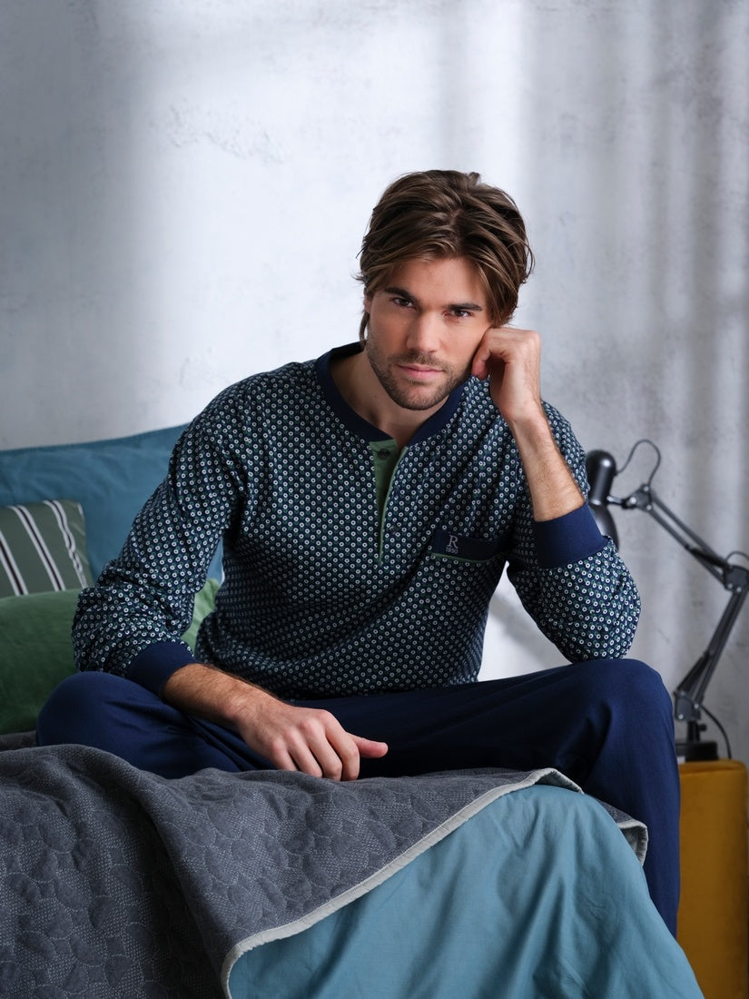 Robson heren pyjama met boorden - 27232-718-4 - blauw / groen