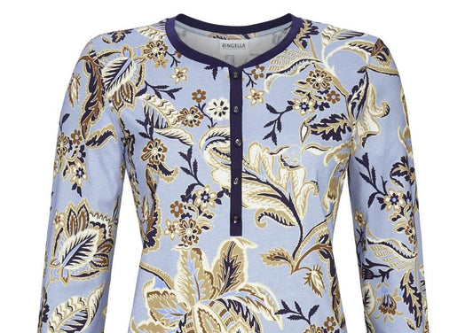 Ringella pyjama met knoopsluiting - 2511202 - bloemenprint blauw