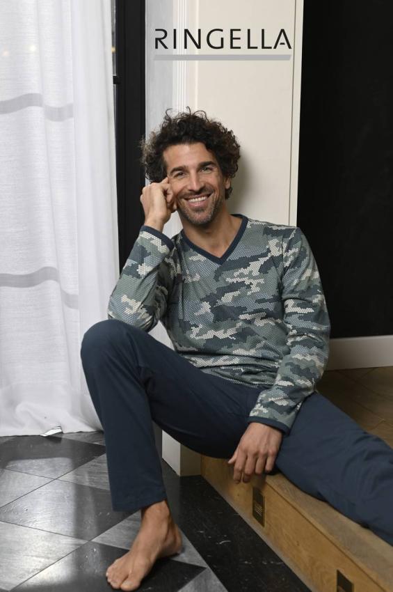 Ringella heren pyjama met V hals - 2541202 - Olijf groen