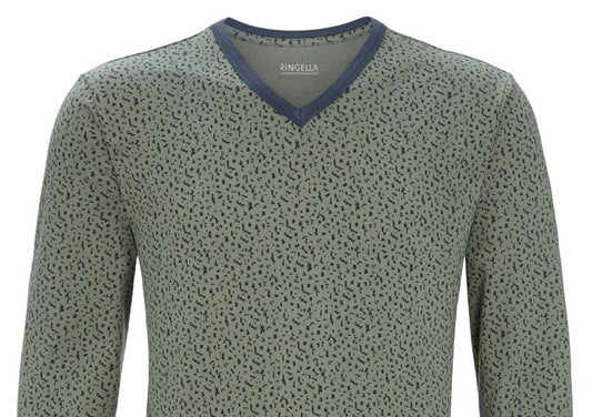 Ringella heren pyjama met V hals - 2541204 - Olijf groen