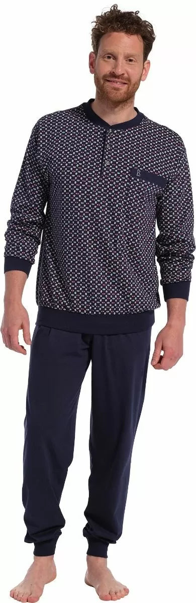 Robson heren pyjama met boorden en knoopsluiting - 27231-706-4 - rood/blauw