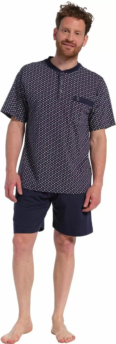 Robson heren Shortama met knoopsluiting - 37231-706-4 - rood/blauw