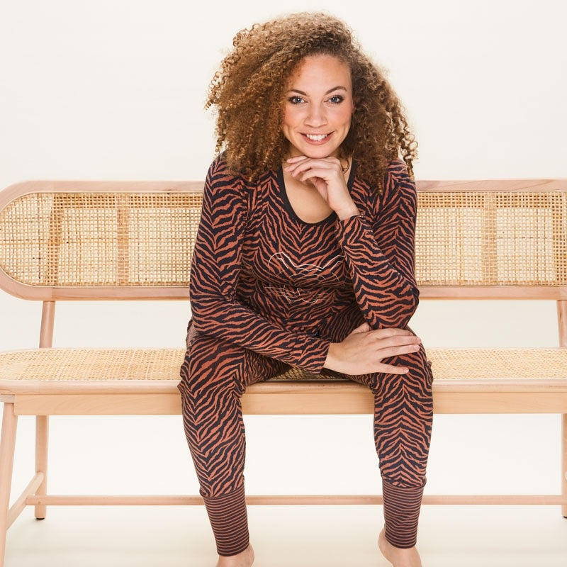 Charlie Choe Dames Pyjama pullover - U45158-38 - Terra Tijgerstreep