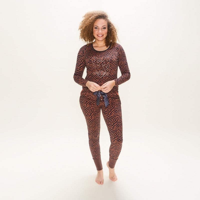 Charlie Choe Dames Pyjama pullover - U45158-38 - Terra Tijgerstreep