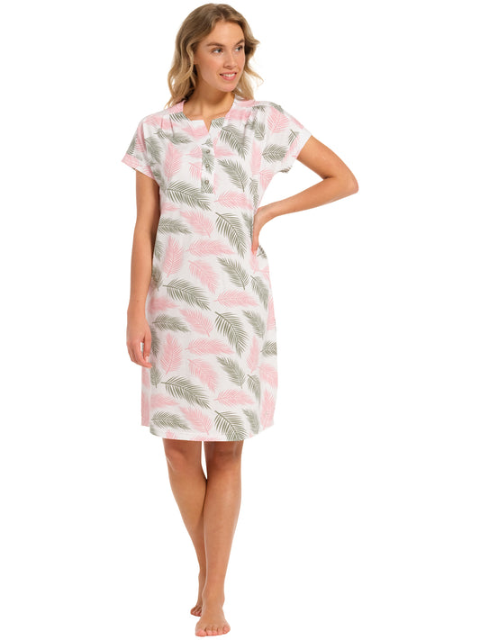 Pastunette nachthemd knoopsluiting bladmotief - 10241-154-4 - light pink