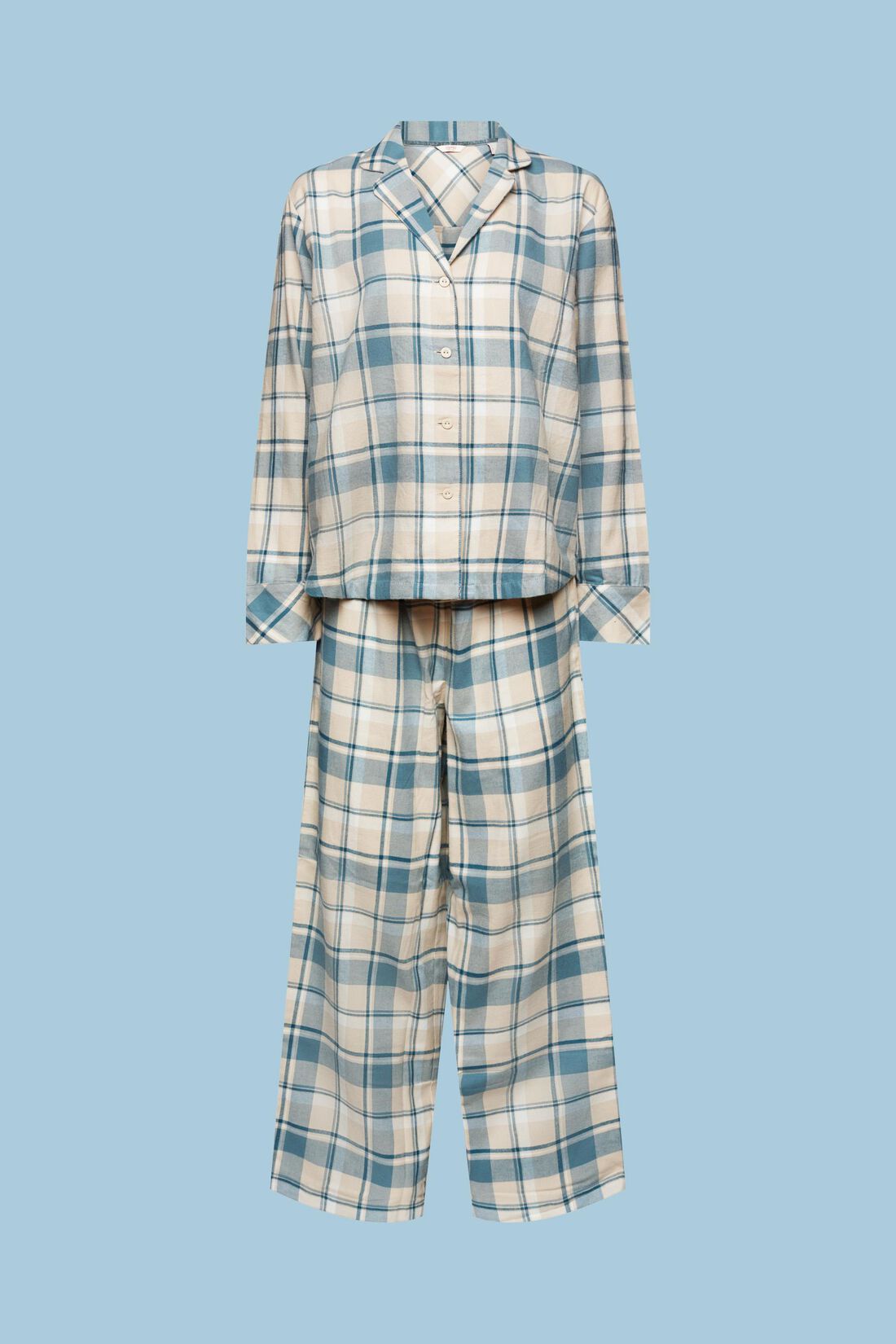 Esprit flannelen Pyjama doorknoop met kraag - 103ER1Y301 - Teal Blue
