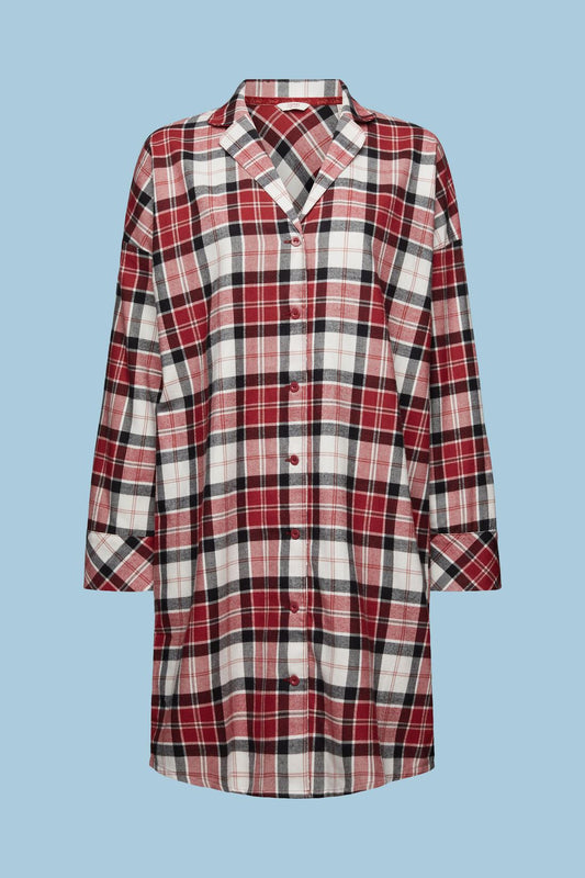 Esprit flannelen nachthemd doorknoop met kraag - 103ER1Y326 - Red
