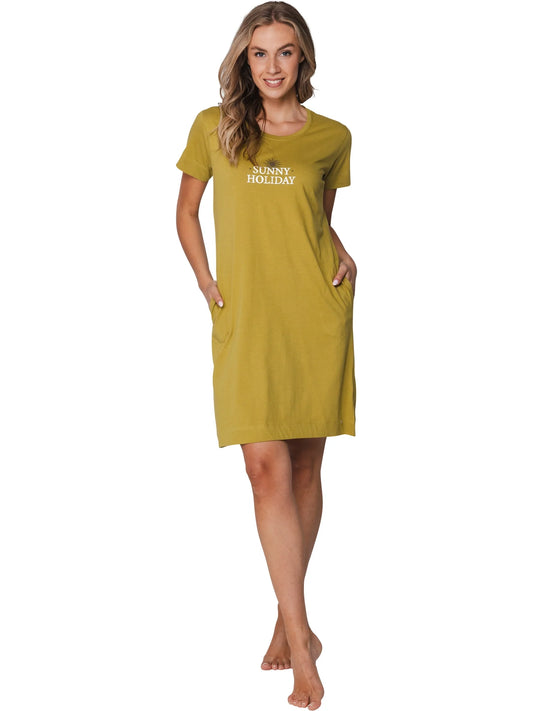 Rebelle Nachthemd met opdruk - Sunny Holiday 111261-654-1 - Mosterd geel groen