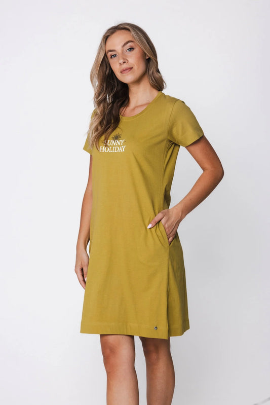 Rebelle Nachthemd met opdruk - Sunny Holiday 111261-654-1 - Mosterd geel groen