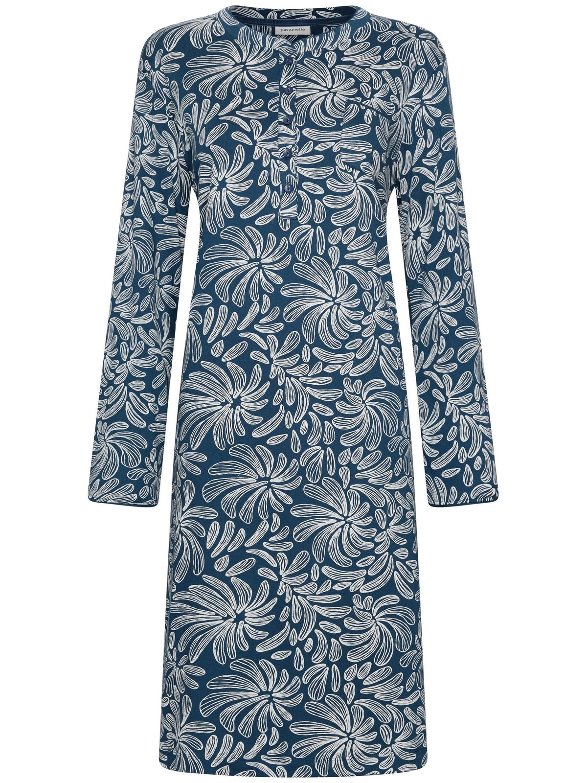 Pastunette lang nachthemd met knoopsluiting - Nordic Bloom 111262-154-1 - Donker Blauw