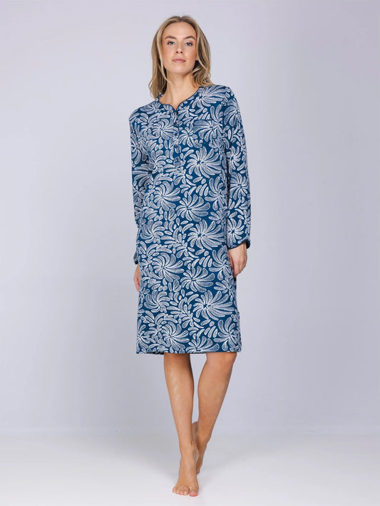 Pastunette lang nachthemd met knoopsluiting - Nordic Bloom 111262-154-1 - Donker Blauw