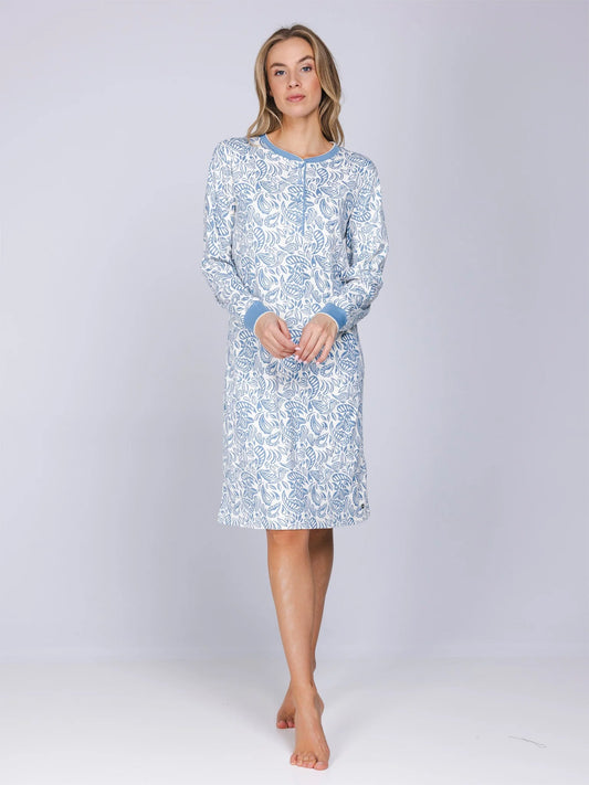 Pastunette lang nachthemd met knoopsluiting serie Soft Paisley - 111262-172-1 - Blauw