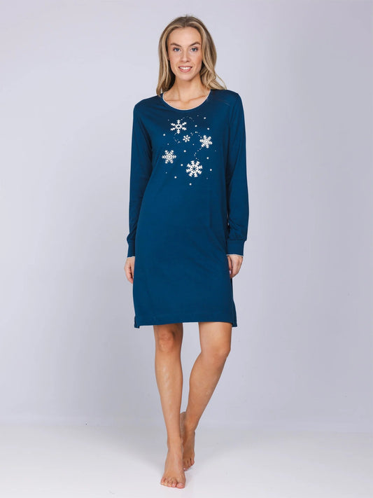 Rebelle nachthemd met boorden serie Snowy Sparkles - 111262-630-1 - Donker Blauw