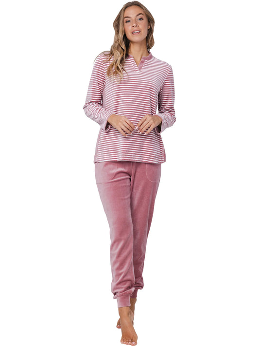 Pastunette Warme velours pyjama gesteept - Rose Stream 121252-164-1 - Donker roze