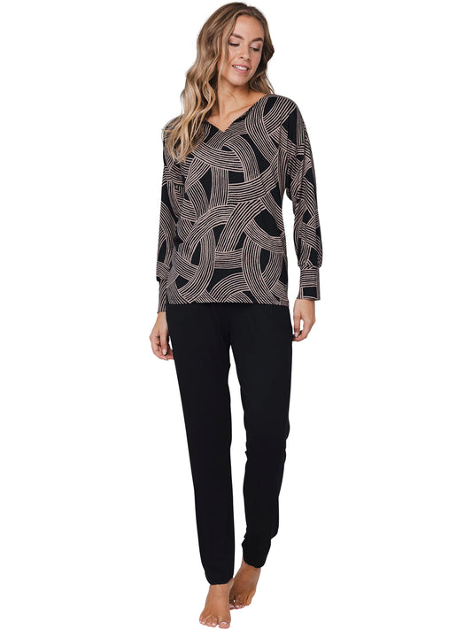 Pastunette Premium pyjama grafische lijnen - serie balance 121251-246-2 - Zwart