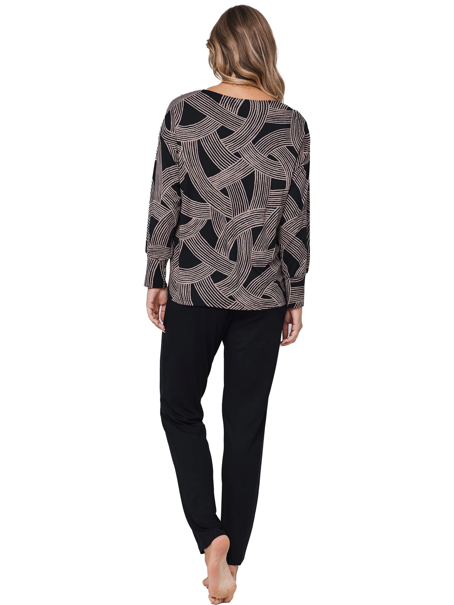Pastunette Premium pyjama grafische lijnen - serie balance 121251-246-2 - Zwart