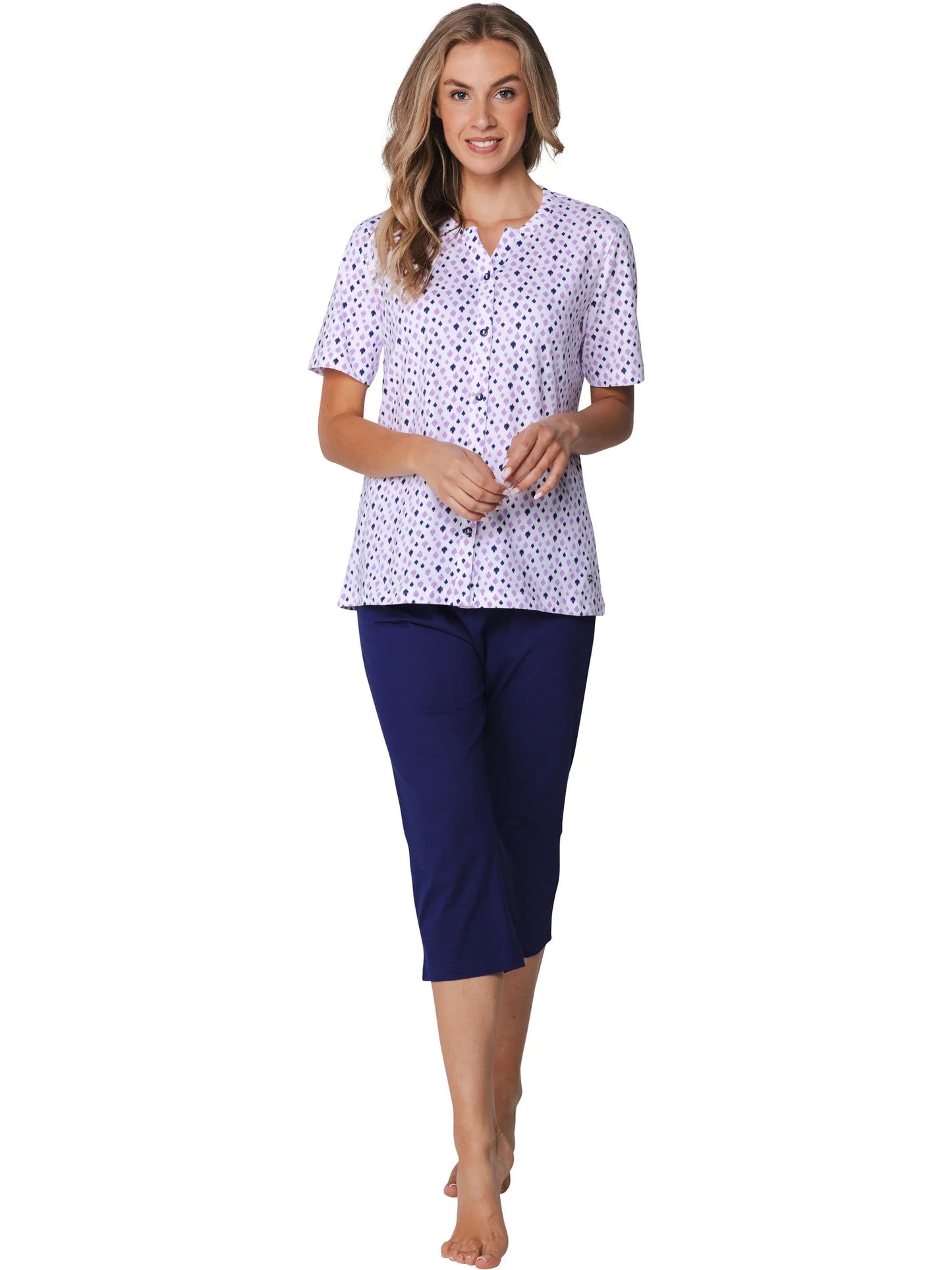 Pastunette Pyjama doorknoop met 3/4 broek - Purple Haze 121261-146-1 - Donker Blauw