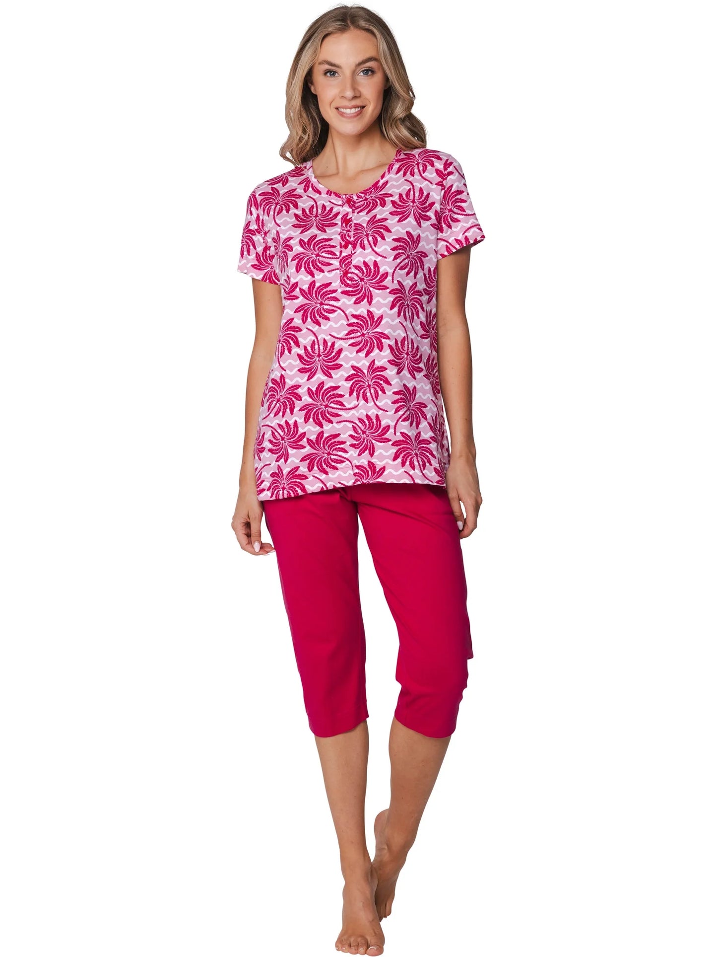 Rebelle Pyjama met 3/4 broek - Palm Springs 121261-618-1 - donker roze