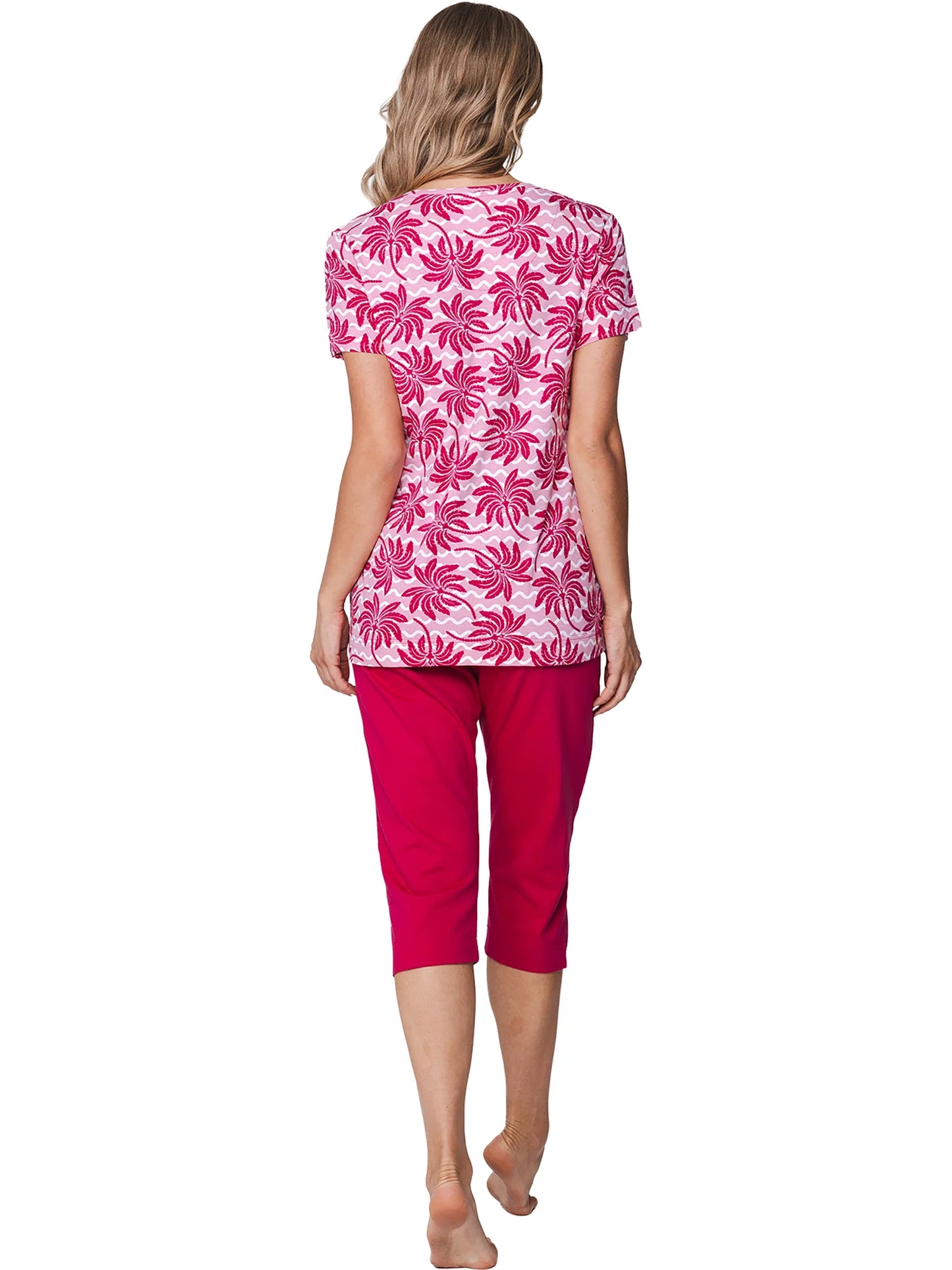Rebelle Pyjama met 3/4 broek - Palm Springs 121261-618-1 - donker roze
