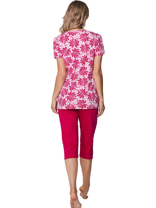 Rebelle Pyjama met 3/4 broek - Palm Springs 121261-618-1 - donker roze