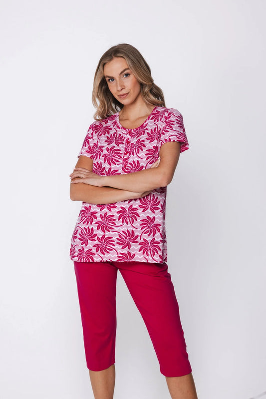 Rebelle Pyjama met 3/4 broek - Palm Springs 121261-618-1 - donker roze