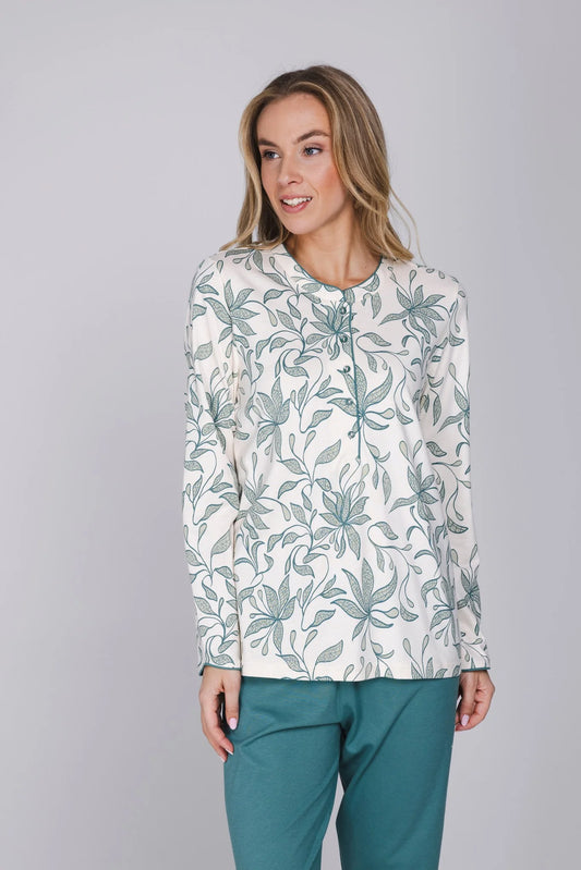 Pastunette Pyjama met knoopsluiting serie Nordic leaf - 121262-126-1 - Groen
