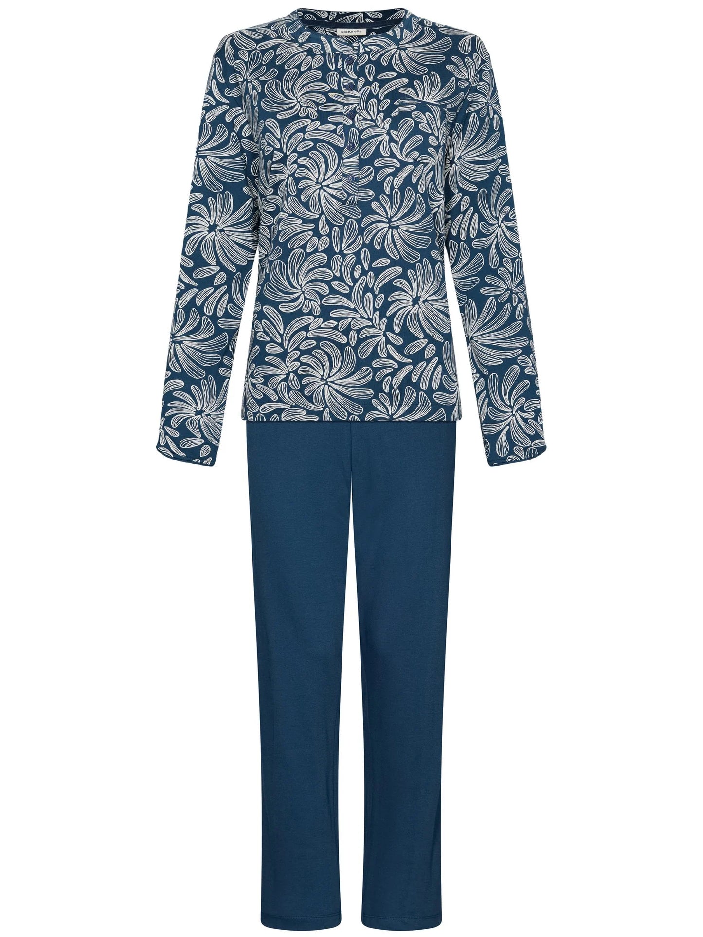 Pastunette Dikke Pyjama met knoopsluiting - Nordic Bloom 121262-154-1 - Donker blauw