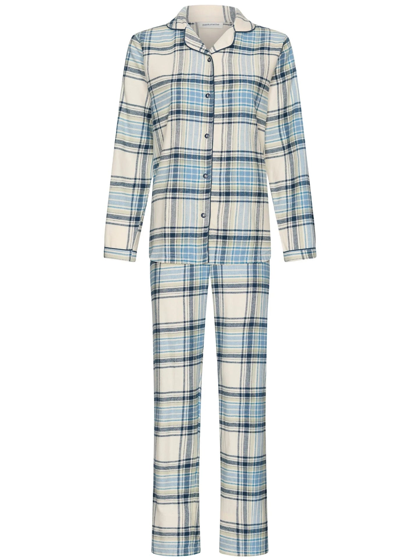 Pastunette Doorknoop Pyjama Flanel serie Frosty Checks - 121262-162-1 - Blauw geruit