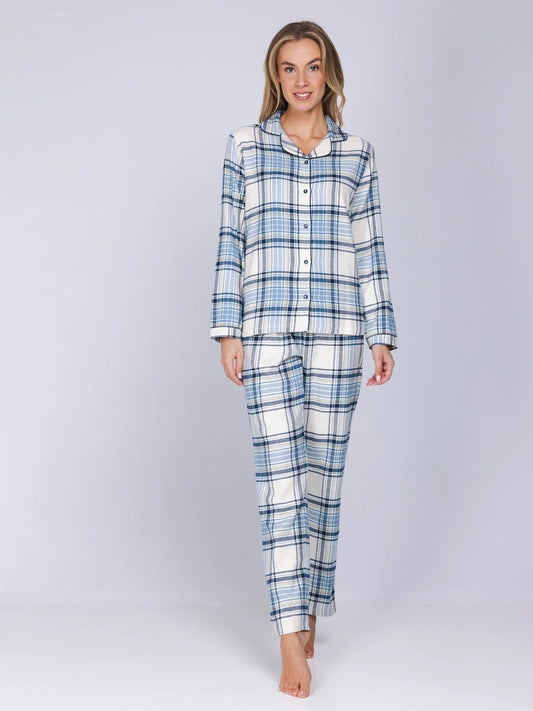 Pastunette Doorknoop Pyjama Flanel serie Frosty Checks - 121262-162-1 - Blauw geruit