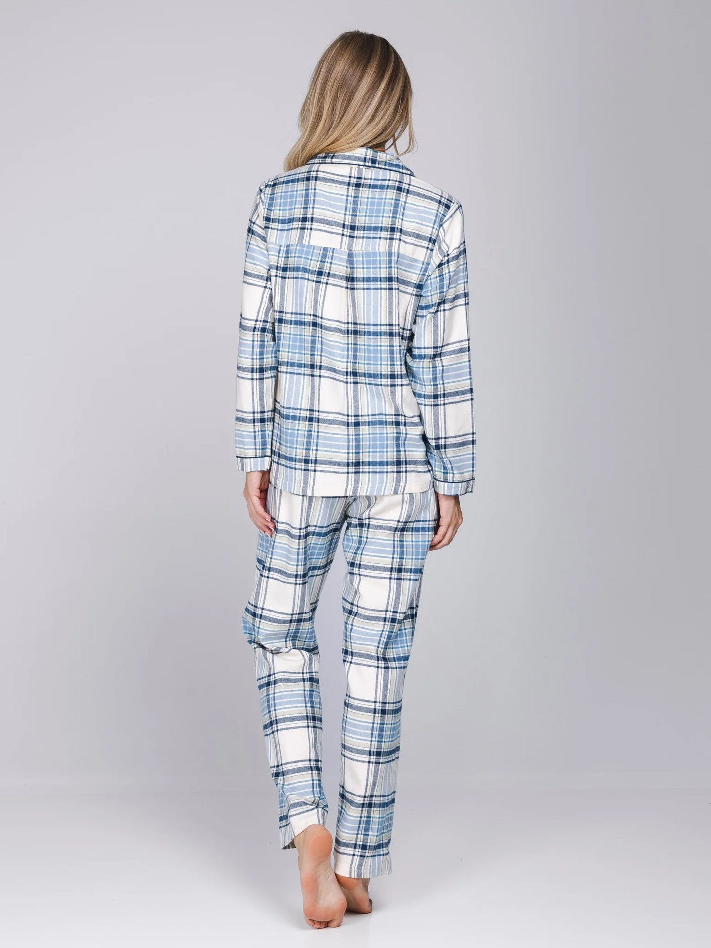 Pastunette Doorknoop Pyjama Flanel serie Frosty Checks - 121262-162-1 - Blauw geruit