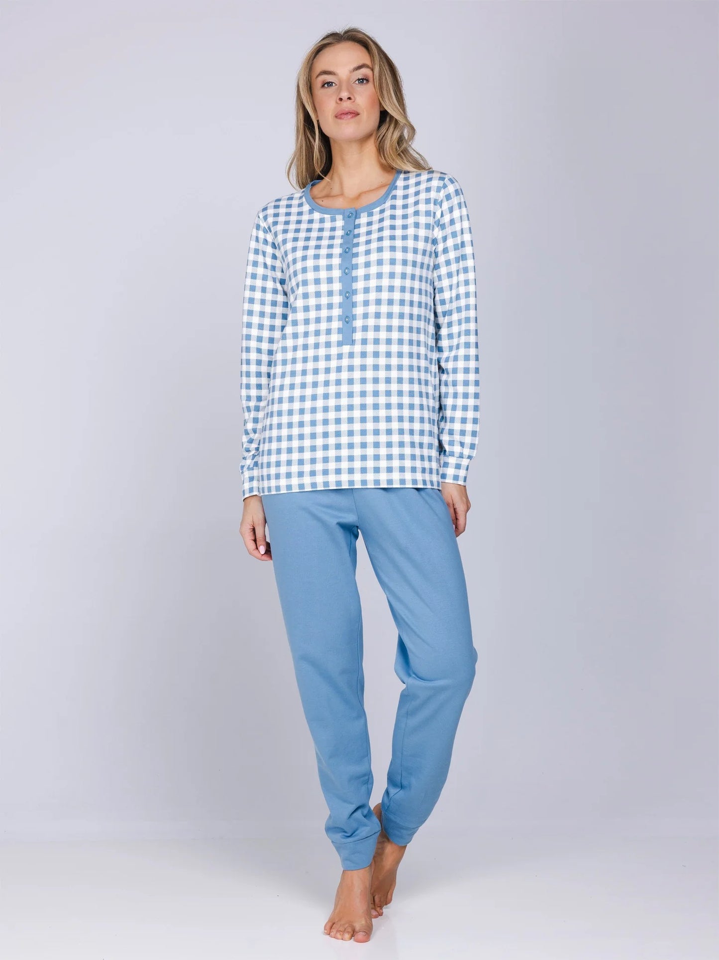 Pastunette Warme Pyjama met boorden serie Blue Cottage - 121262-164-1 - Donker Blauw