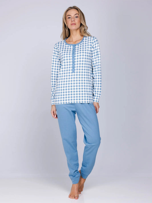 Pastunette Warme Pyjama met boorden serie Blue Cottage - 121262-164-1 - Donker Blauw
