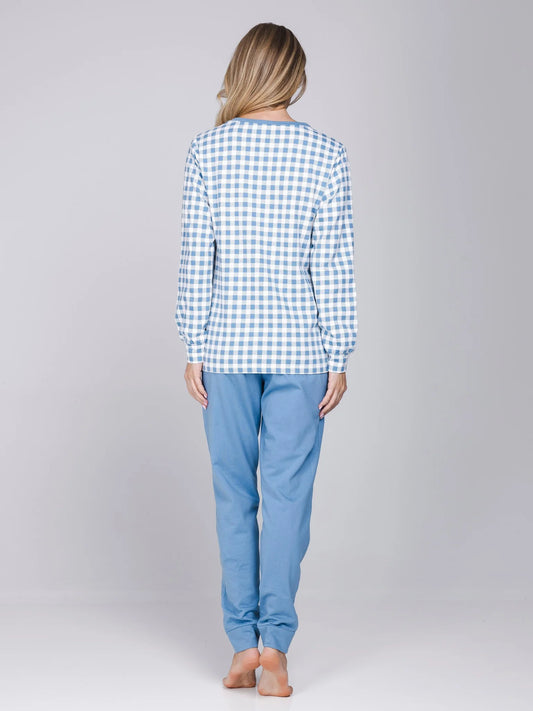 Pastunette Warme Pyjama met boorden serie Blue Cottage - 121262-164-1 - Donker Blauw