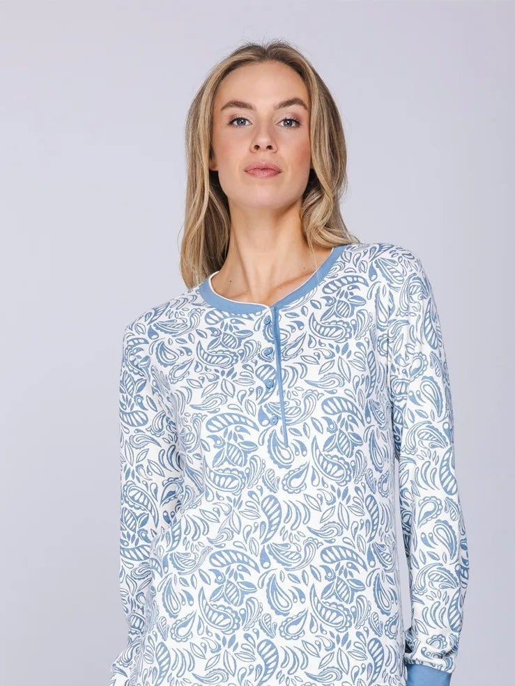 Pastunette Dikke Pyjama met knoopsluiting serie Soft Paisley - 121262-172-1 - Blauw