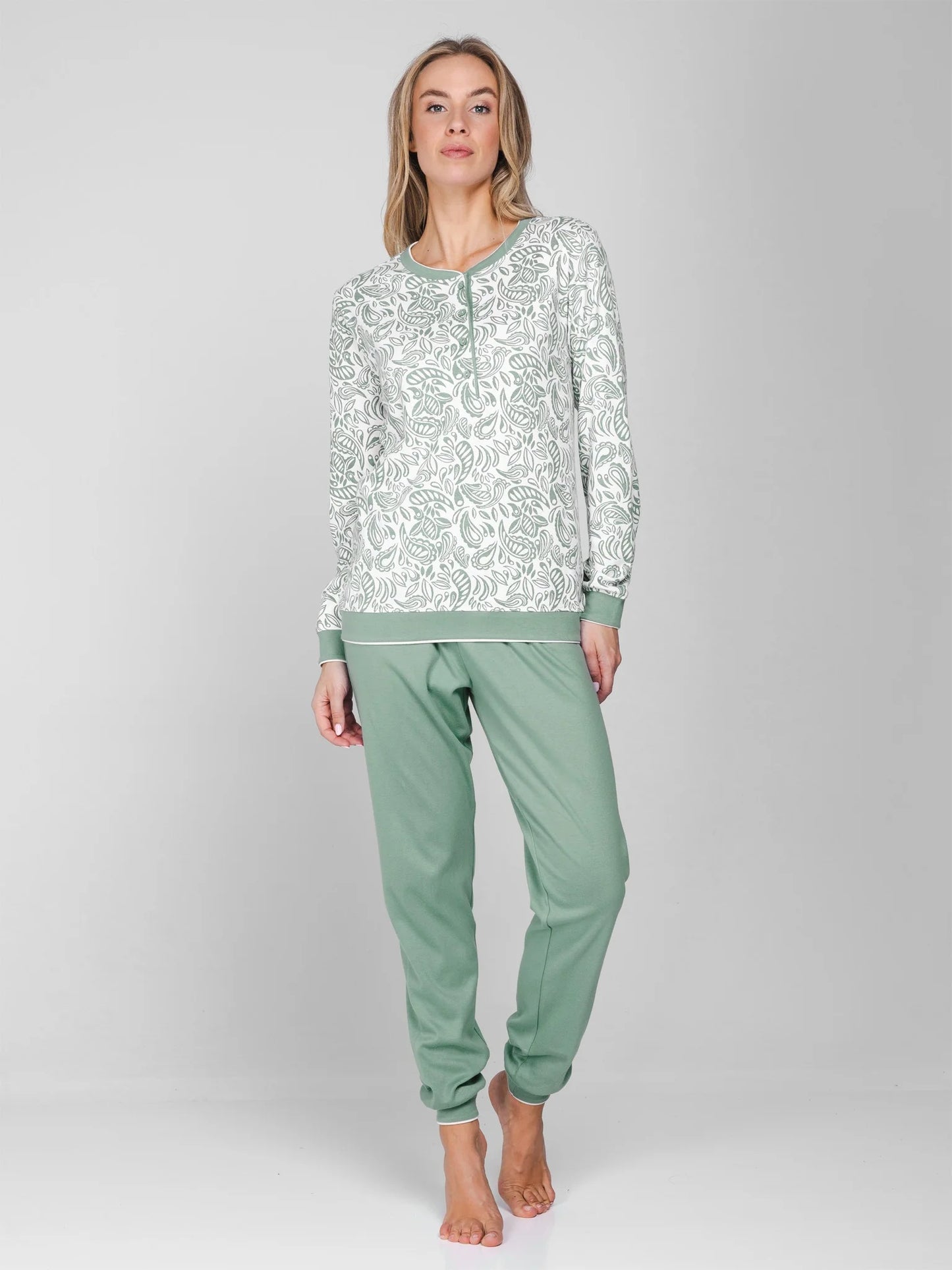 Pastunette Dikke Pyjama met knoopsluiting serie Soft Paisley - 121262-172-1 - Groen