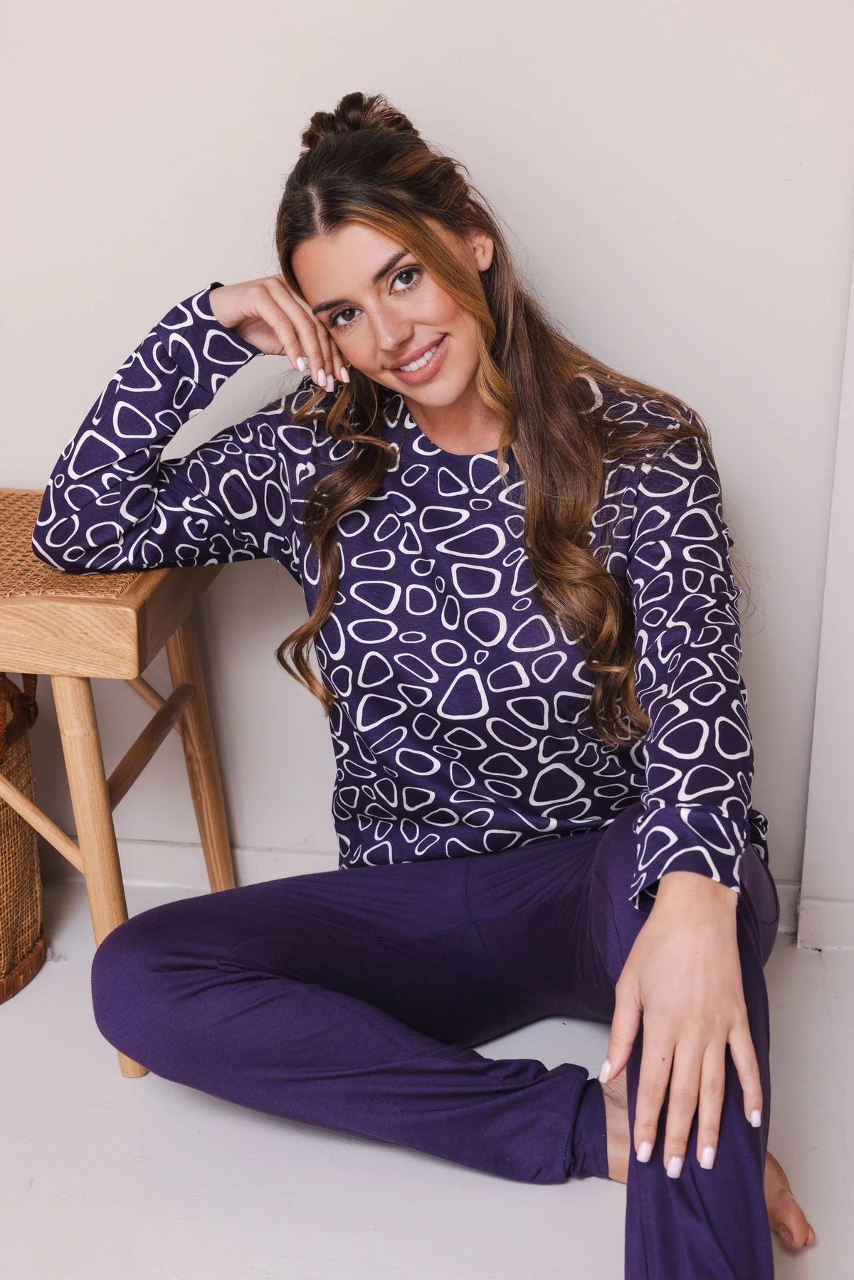 Pastunette Pyjama met boorden - Purple Pebbles 121262-176-1 - Donker Paars