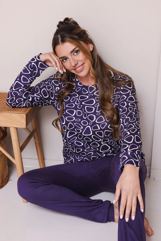 Pastunette Pyjama met boorden - Purple Pebbles 121262-176-1 - Donker Paars