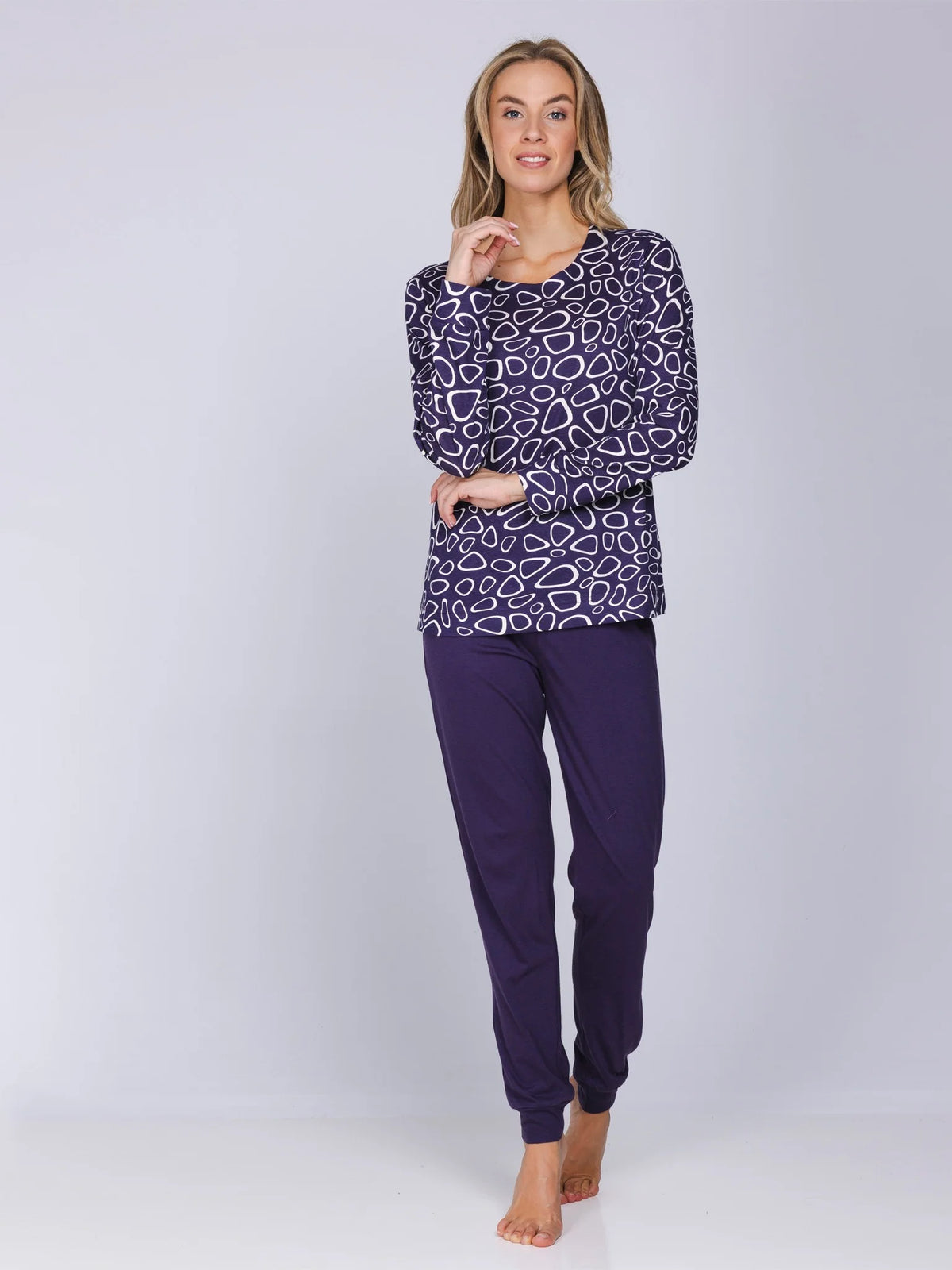 Pastunette Pyjama met boorden - Purple Pebbles 121262-176-1 - Donker Paars