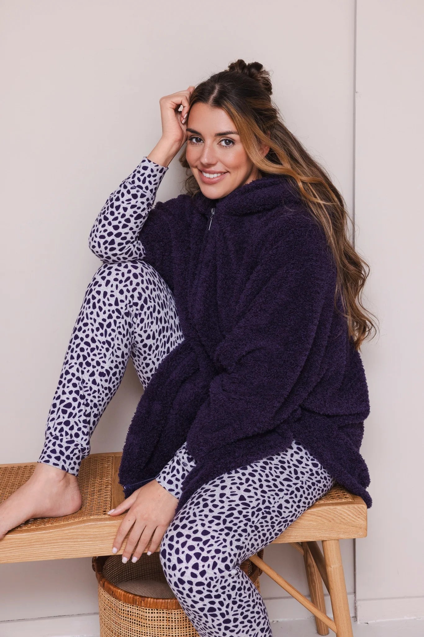 Pastunette warme Pyjama met boorden - Purple Pebbles 121262-178-1 - Donker Paars